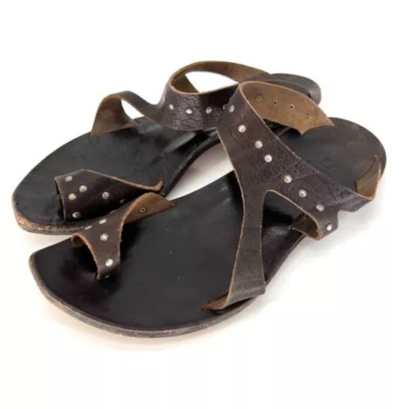 Cydwoq‎ Studs Studded Toe Thong Sandals Size 36.5 US 6.5 Brown Leather USA Made - Picture 1 of 7